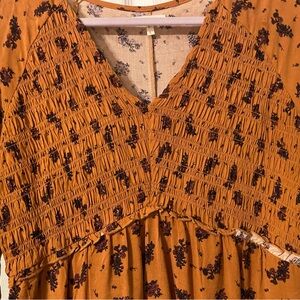 Smocked Mustard yellow with burgundy flowers